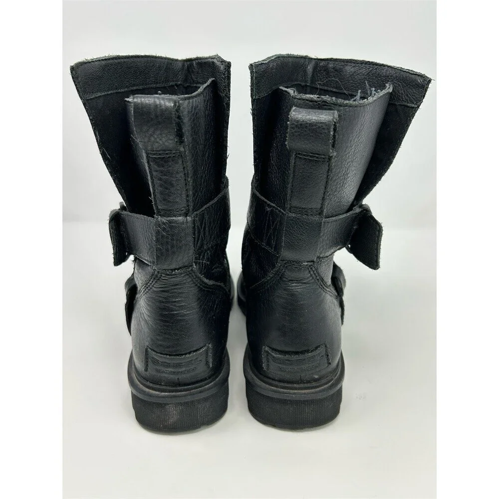 SOREL Phoenix Moto Women's Boots Black Mid-Calf Double Buckle Lug Sole Size 9